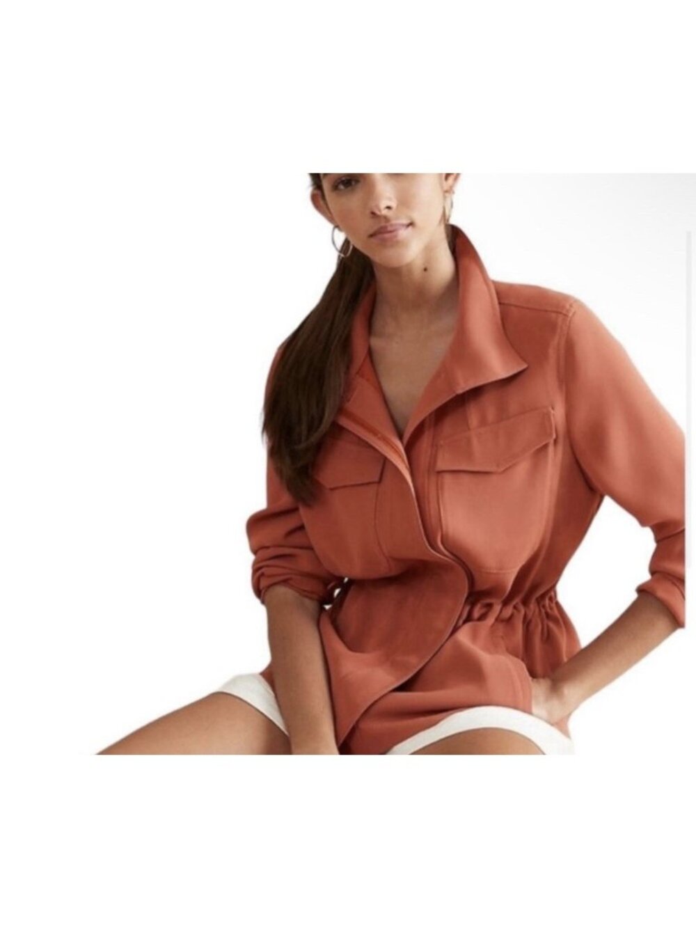 Banana Republic Utility Jacket Women’s XS Rust Orange lightweight cargo zip - Picture 10 of 10